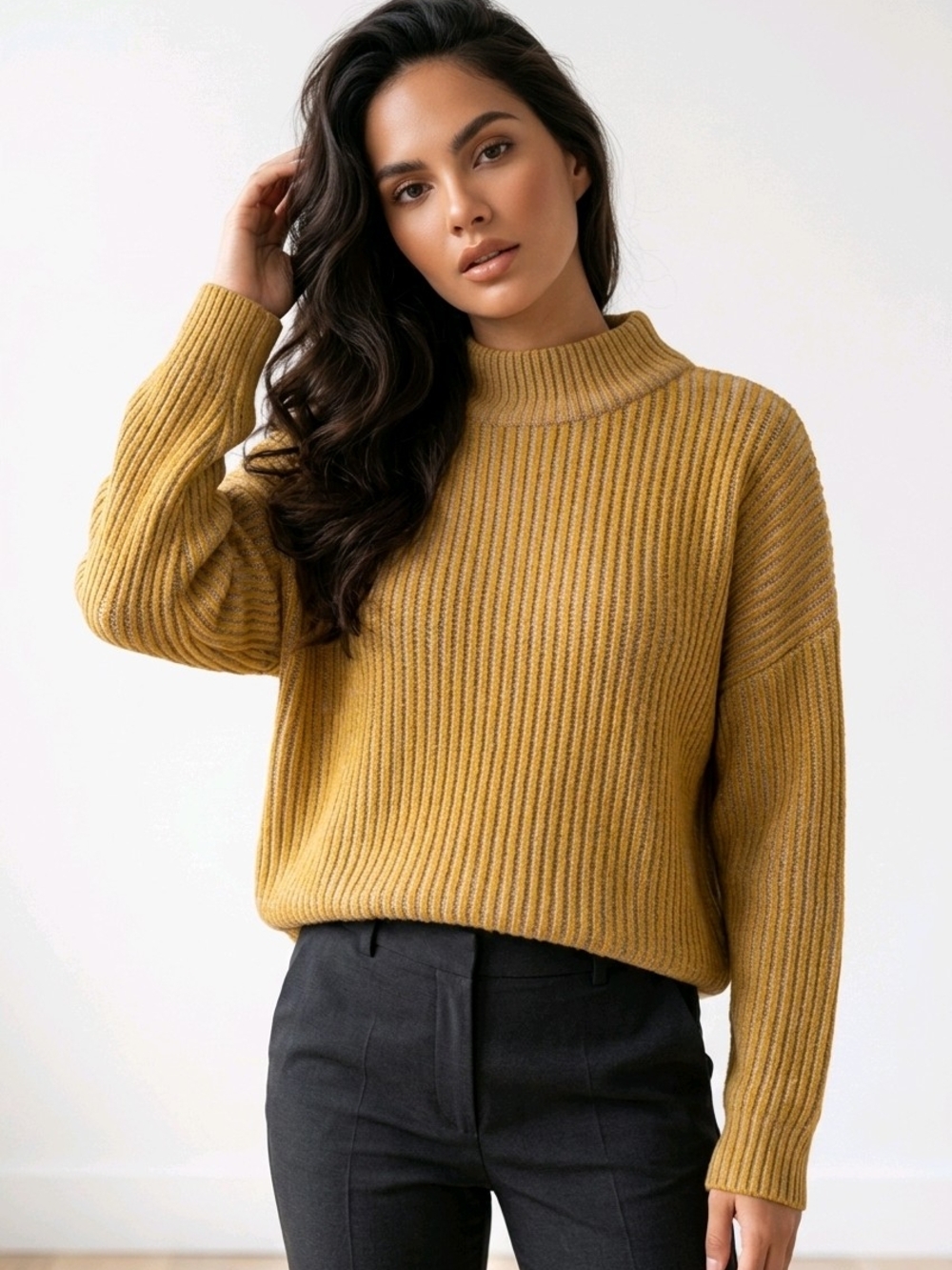 Topshop Mustard Ribbed Turtleneck Sweater